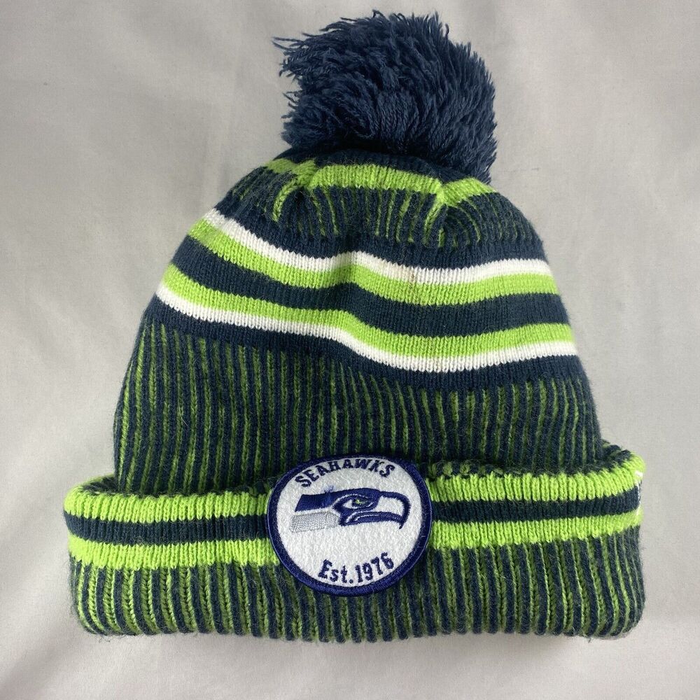 New Era NFL Seattle Seahawks Hat Pom Pom Knit Winter Retro Snow Beanie One Size